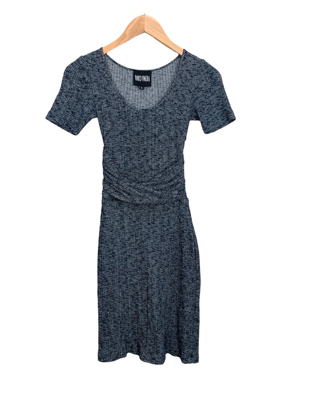 Vena Cava Ribbed Dress 0 XS Extra Small Blue Gray Stretch Knit Short Sleeve